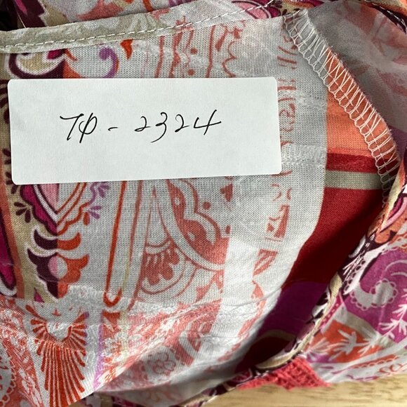 Catherines Tunic Top 2X Paisley Patchwork‎ Bell Sleeve Tie Neck Boho TP-2324 - Picture 2 of 9